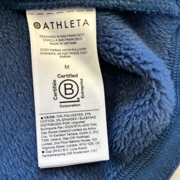 Athleta Pullover Dark Blue Cozy Karma Asymmetrical Zip Fleece Sweatshirt Size M - Picture 8 of 13